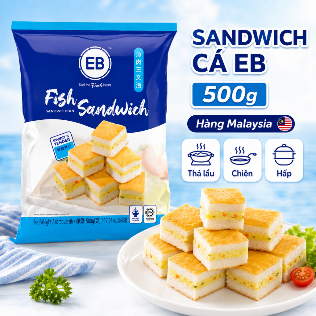 Cá Sandwich EB Malaysia 500g - Topping Lẩu Mì Cay Tokbokki, Fish Sandwich Chiên Hấp Dai Ngon