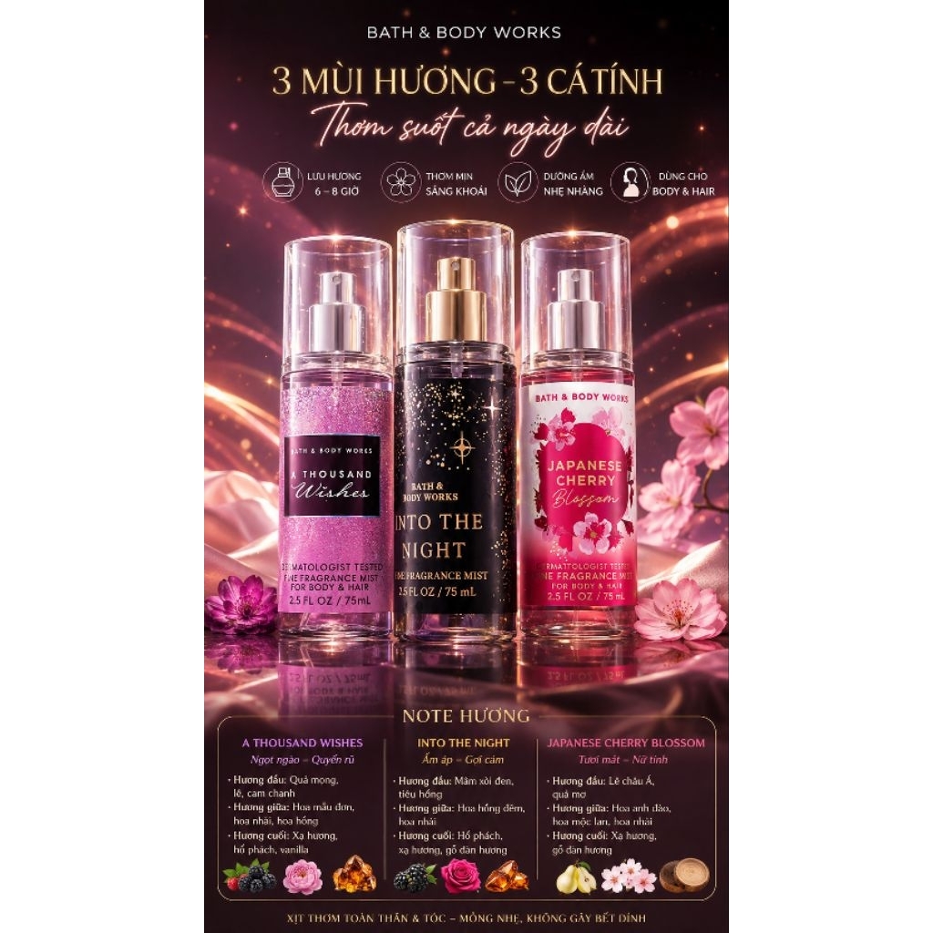 [ sẵn - chuẩn mỹ ] Xịt thơm body 75ml , mỗi ngày 1 cá tính . Hương thơm siêu quyến rũ của bbw : into