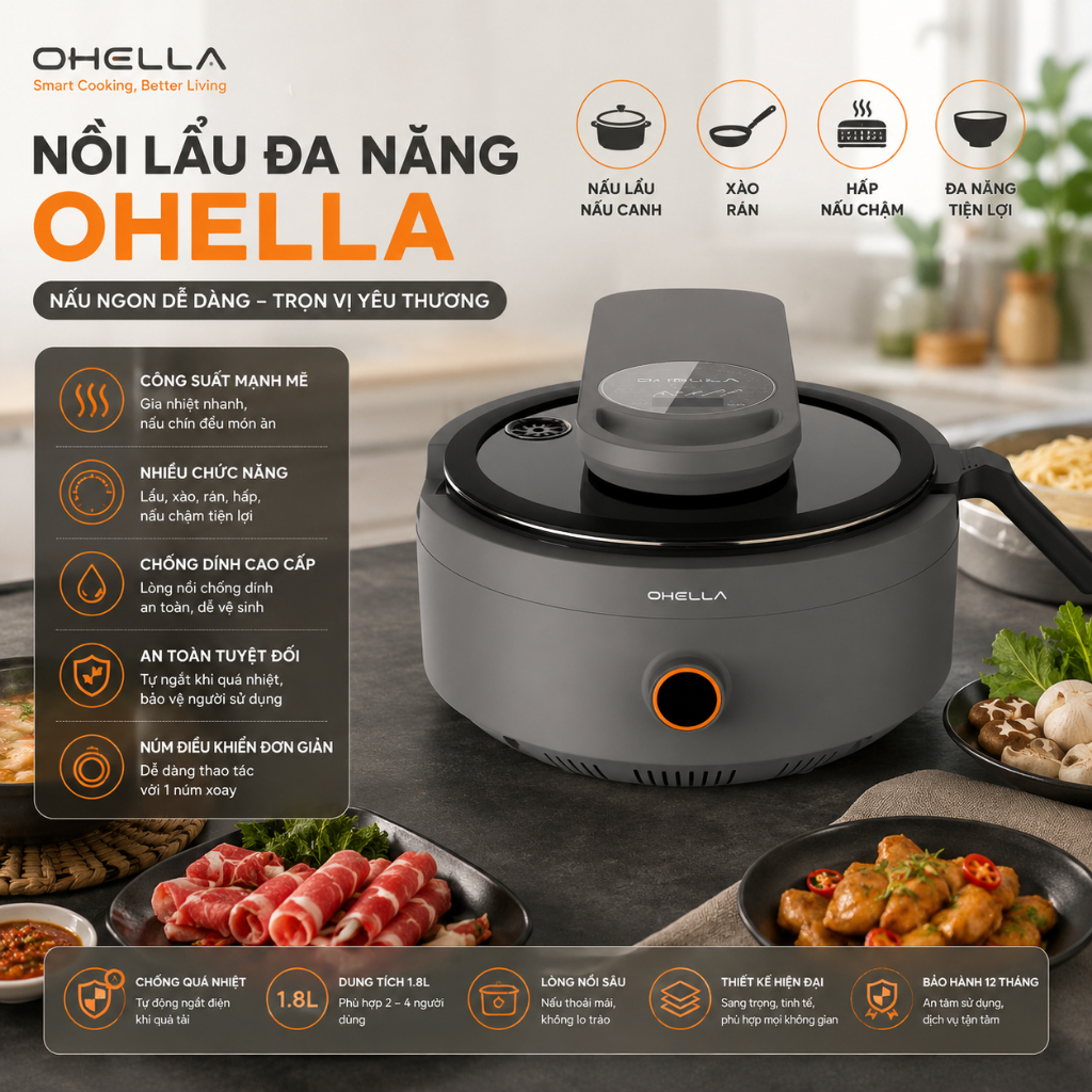 Nồi Đa Năng Ohella 3.5L, Nội Địa Hàn, BH 24 Tháng