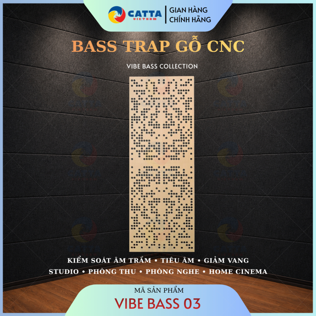 Tấm Tiêu Âm Phòng Thu CATTA VIBE BASS 03 – Bass Trap Gỗ CNC Kiểm Soát Âm Trầm Studio