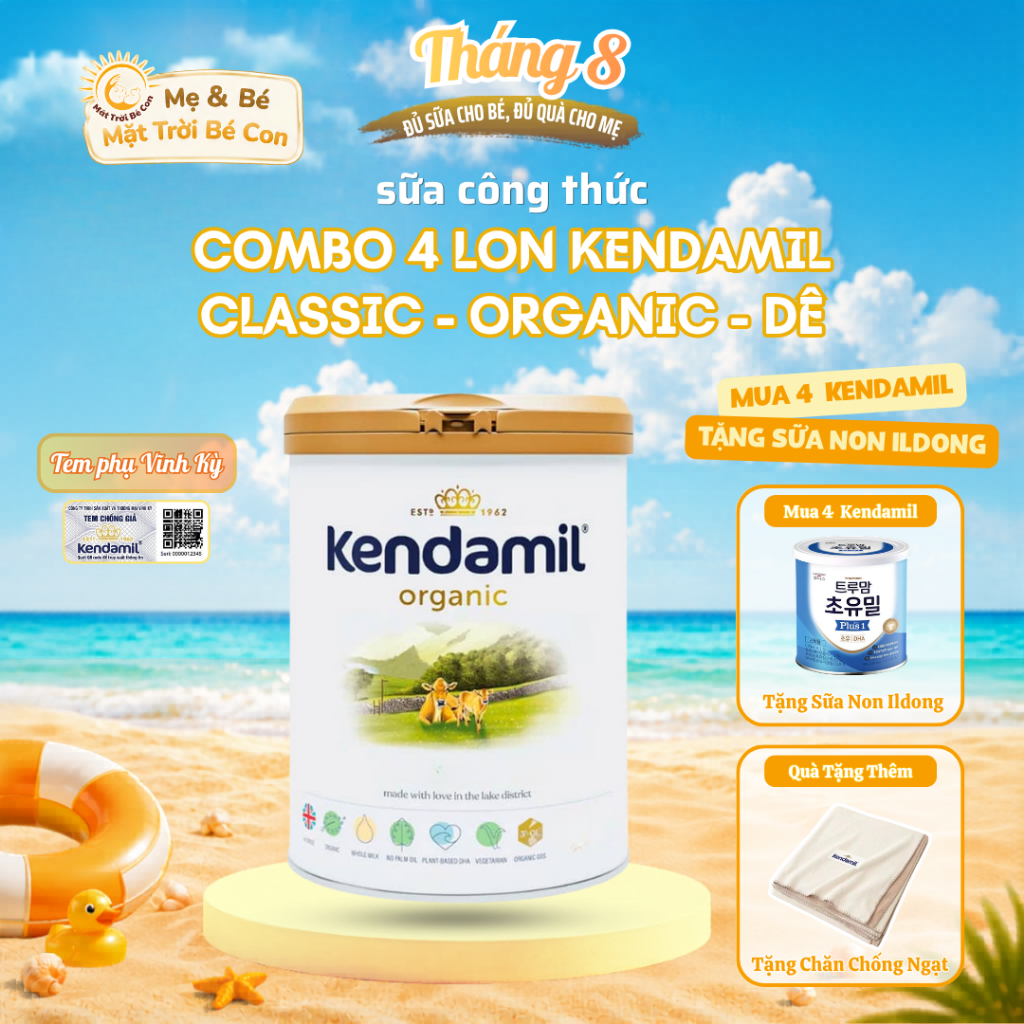 [TẶNG SỮA NON ILDONG] COMBO 4 LON KENDAMIL Sữa Công Thức Nguyên Kem Dê - Orgamic - Dê 800g Cho Bé