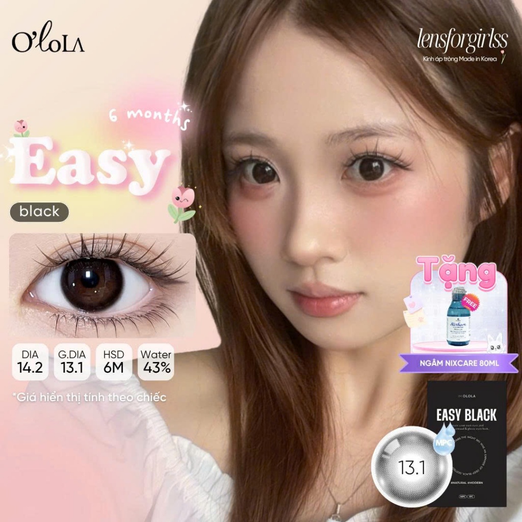 Kính áp tròng 6 tháng LENSFORGIRLSS lens đen tự nhiên OLOLA EASY BLACK