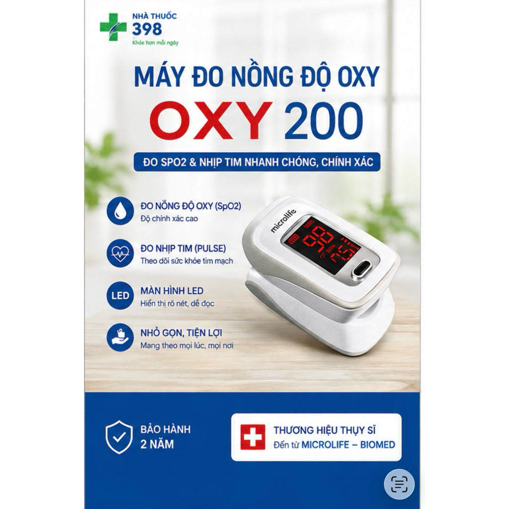 Máy đo nồng độ oxy Microlife OXY 200 – nhỏ gọn, dễ dùng tại nhà