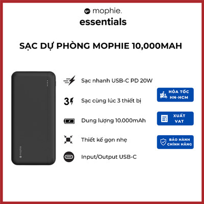 Sạc dự phòng Mophie Powerstation 10,000mAh Power Delivery - Hỗ trợ sạc nhanh