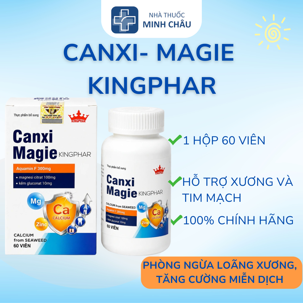Viên Uống Canxi Magie Kingphar 60 Viên  – Bổ Sung Canxi, Magie Và Kẽm Cho Cơ Thể