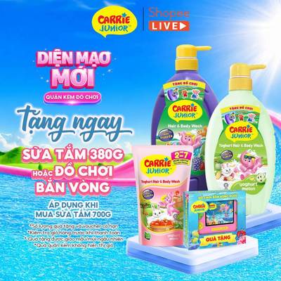[TẶNG TÚI 380G] Sữa Tắm Gội thành phần thiên nhiên Sạch Dịu Nhẹ & ẩm mịn Cho Bé Carrie Junior 700g /chai - live