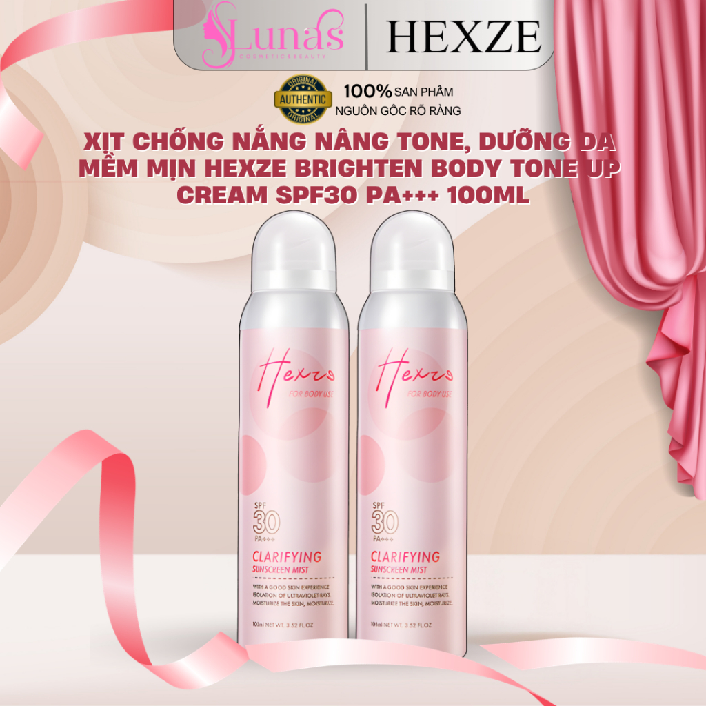 Xịt Chống Nắng Nâng Tone, Dưỡng Da Mềm Mịn Hexze Brighten Body Tone Up Cream SPF30 PA+++ 100ml