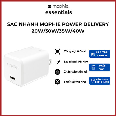 Sạc nhanh Mophie Power Delivery 20W/30W/35W/40W 1 USB-C - Bảo hành 1 đổi 1