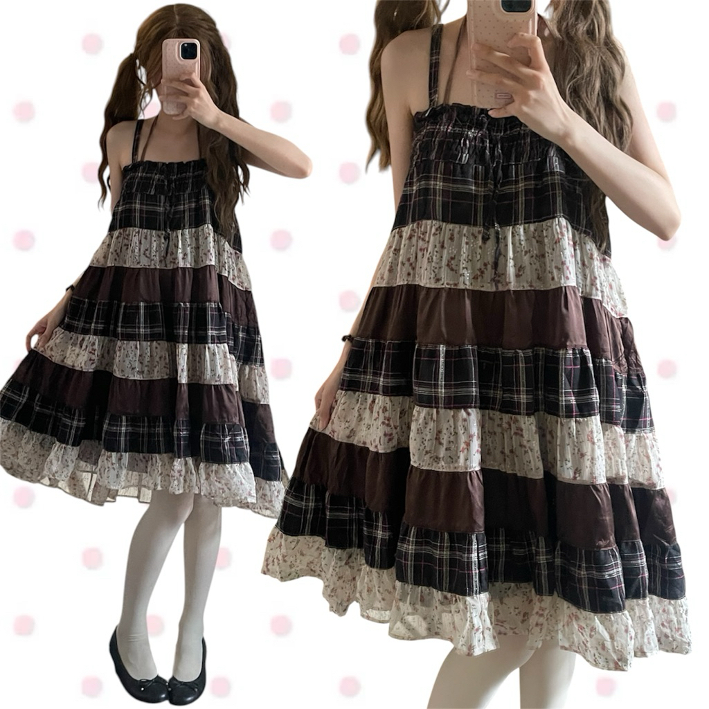Đầm Nhật 2hand vải ghép/caro chất voan/xô/linen Axes femme, Liz Lisa. Morigirl/vintage/fairy/shoujo 