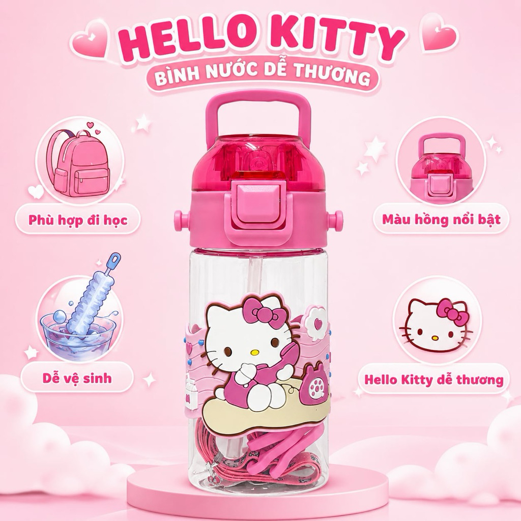 Bình nước nhựa Kitty cao cấp cho bé | BBKids