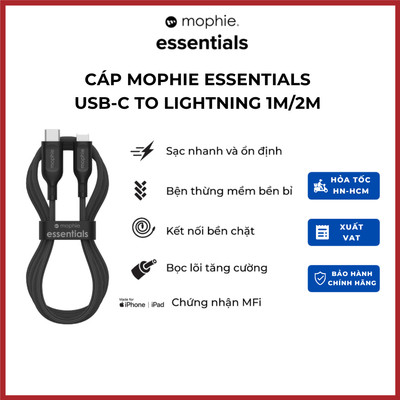Cáp Mophie Essentials USB-C to LNing 1M/2M dành cho ip/tablet