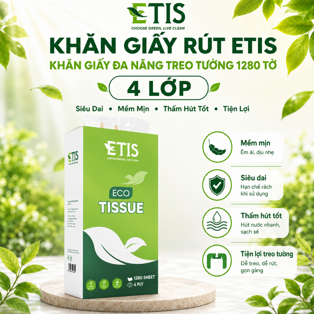 [Tặng Móc Treo] Thùng 6 Bịch khăn Giấy Rút Đa Năng ETIS 1280 tờ 4 lớp Siêu Dai Tiết Kiệm Tiện Lợi