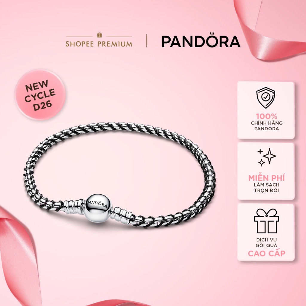 [Pandora Cycle D26] Vòng Tay Pandora Bạc Xoắn Đen - Phong Cách Đối Lập