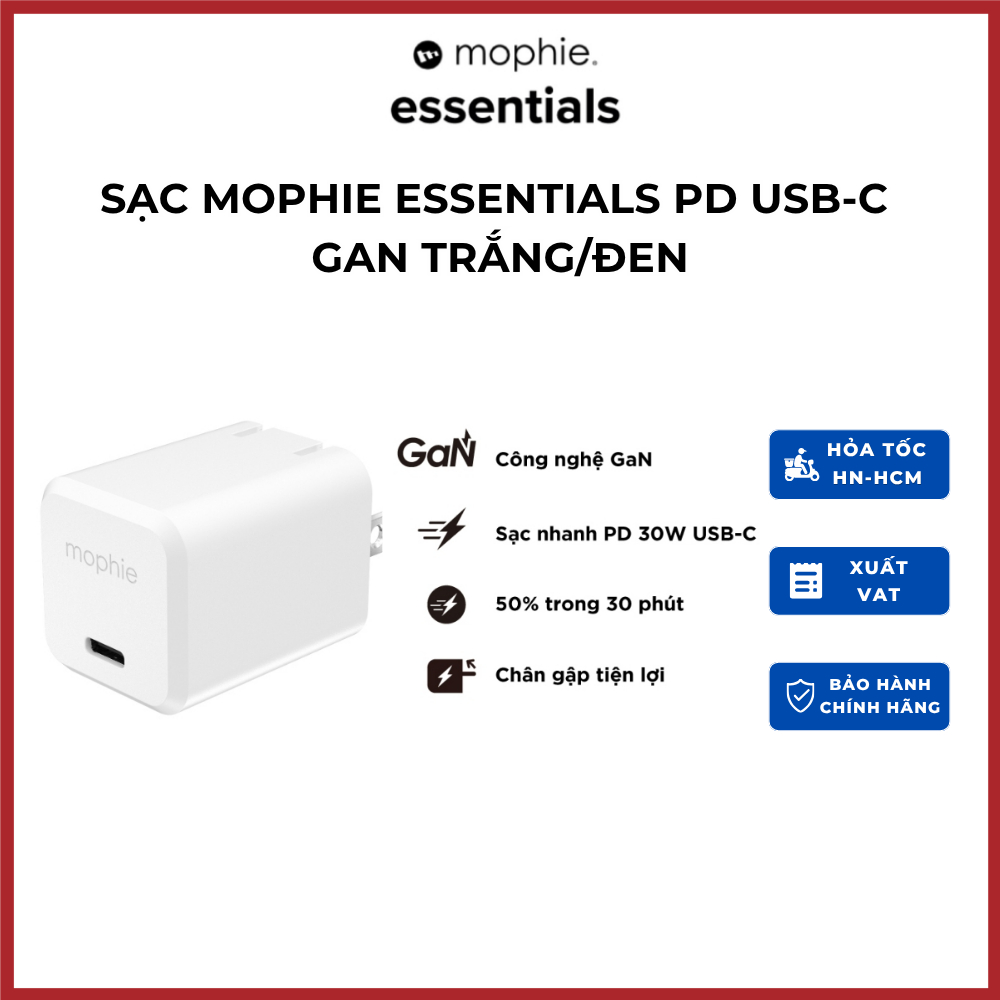 Sạc nhanh mophie PD 18W/20W/30W/35W/40W- USB-C dành cho ip/tablet táo