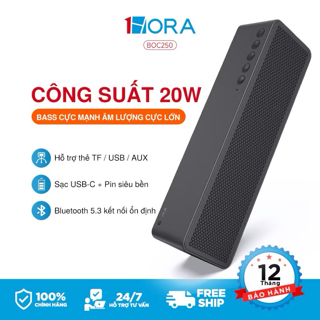 Loa Bluetooth V5.3 1HORA BOC250 Công Suất 20W Pin 2400mAh Bass Trầm Mạnh Mẽ…