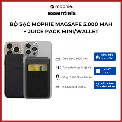 Combo bộ sạc Mophie Magsafe 5,000mAh + Juice pack mini/wallet Premium - Bảo hành 2 năm chính hãng