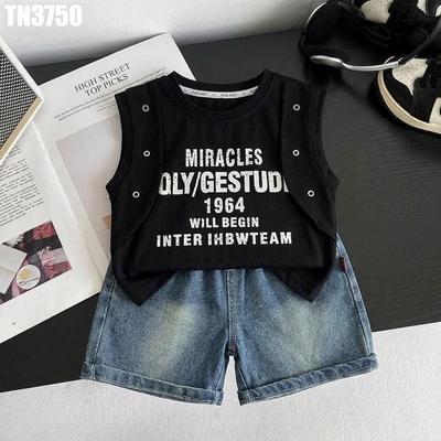 Set Áo Sát Nách In Chữ Cool Ngầu Phối Quần Short Jean Mềm Cá Tính MINTSCLOSET TN3750