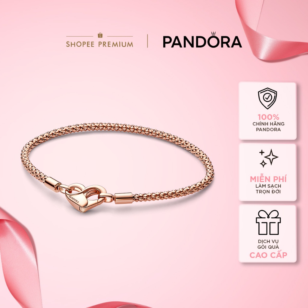 Vòng Tay Pandora Mạ Vàng Hồng 14k Dây Gai Khoá Trái Tim - Pandora Moments Studded Chain Bracelet
