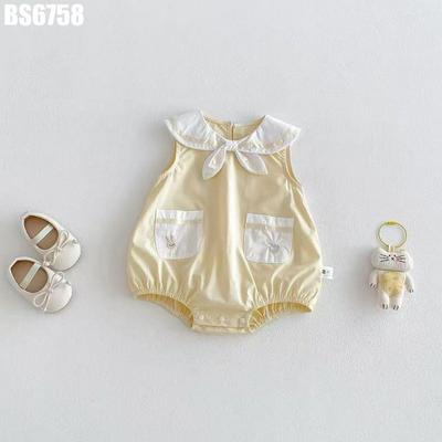 Body Liền Quần Bé Gái Vàng Kem Phối Cổ Thủy Thủ Trắng Thắt Nơ Túi Thêu MINTSCLOSET BS6758