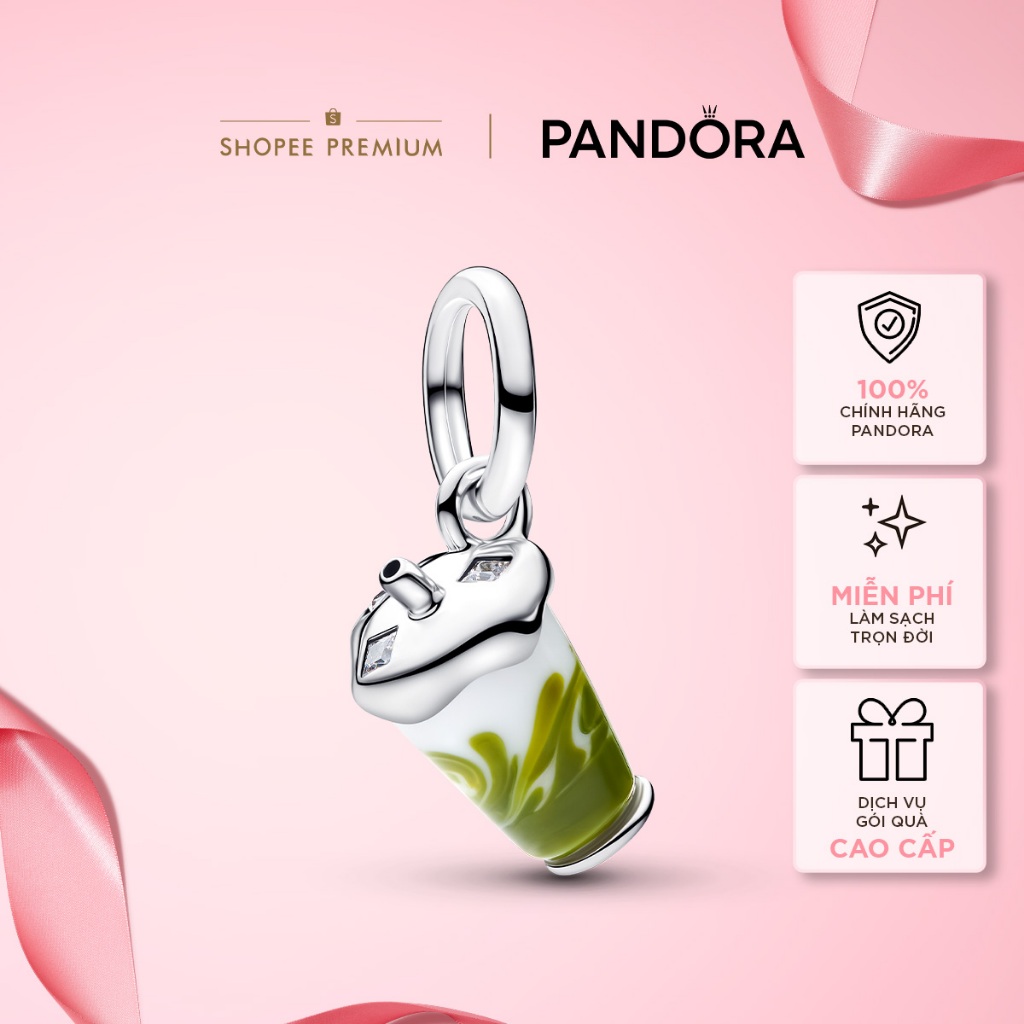 Charm Pandora Moments Bạc Matcha Latte - Iced Matcha Latte Murano Glass Dangle Charm