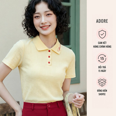 [ ADORE ] Áo thun polo vàng kem thêu lá cổ 611TS1013