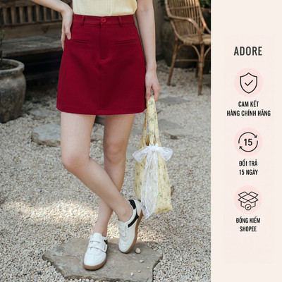 [ ADORE ] Chân váy A mini basic túi cơi Đỏ đô 613SK0008