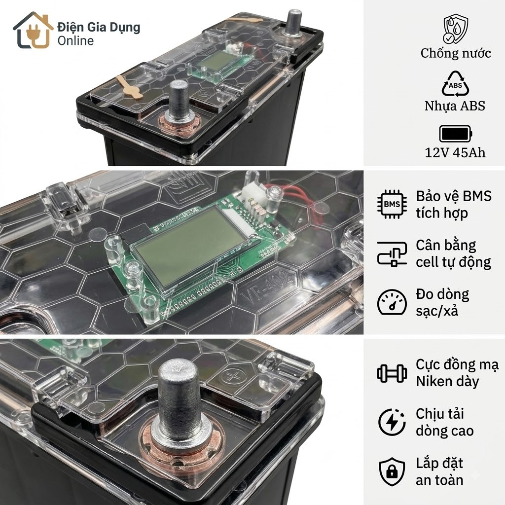Vỏ Bình Pin 12V 45Ah 12 Cell Pin 33140 32140 Nhựa ABS