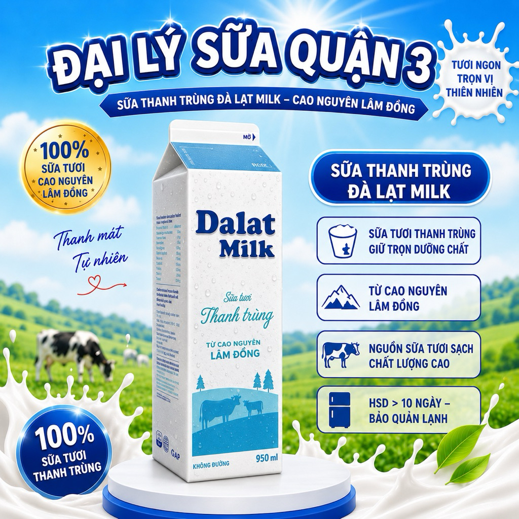 Sữa Thanh Trùng Dalat Milk Không Đường 950ml