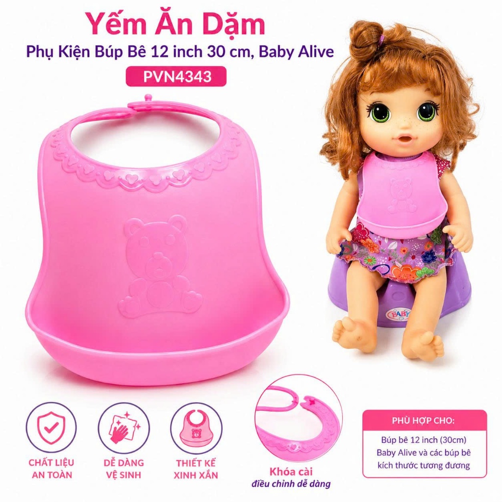 Phụ Kiện Yếm Ăn Dặm Cho Búp Bê 12 inch (30cm) Baby Born, Baby Alive PVN4343 (KHÔNG KÈM DOLL)