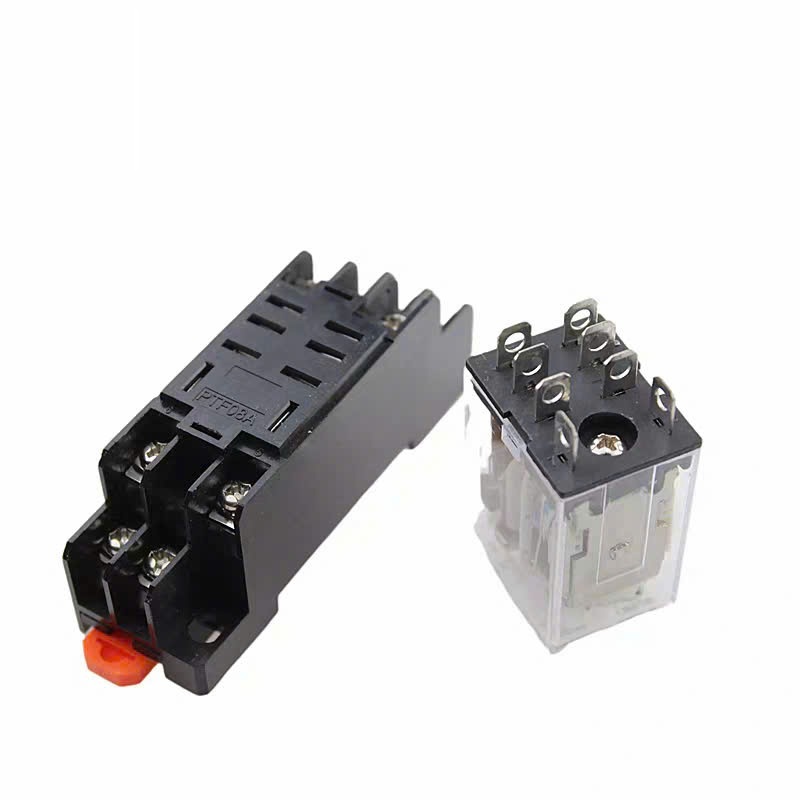 Relay trung gian LY2N-J rơ le kiếng 8 chân dẹp lớn điện áp 12VDC, 24VDC, 220VAC kết hợp đế PTF08A