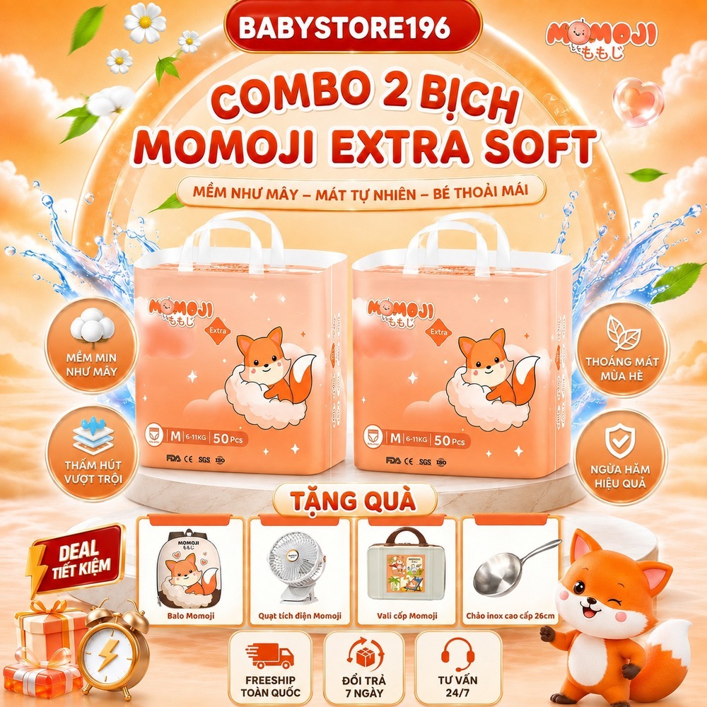 (Tặng Quà) Combo 2 bịch Tã Bỉm Momoji EXTRA Soft Siêu thấm hút