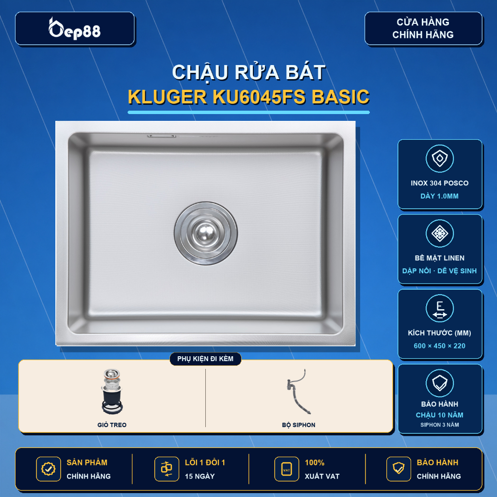Chậu rửa bát Kluger KU6045FS Basic | Hàng chính hãng