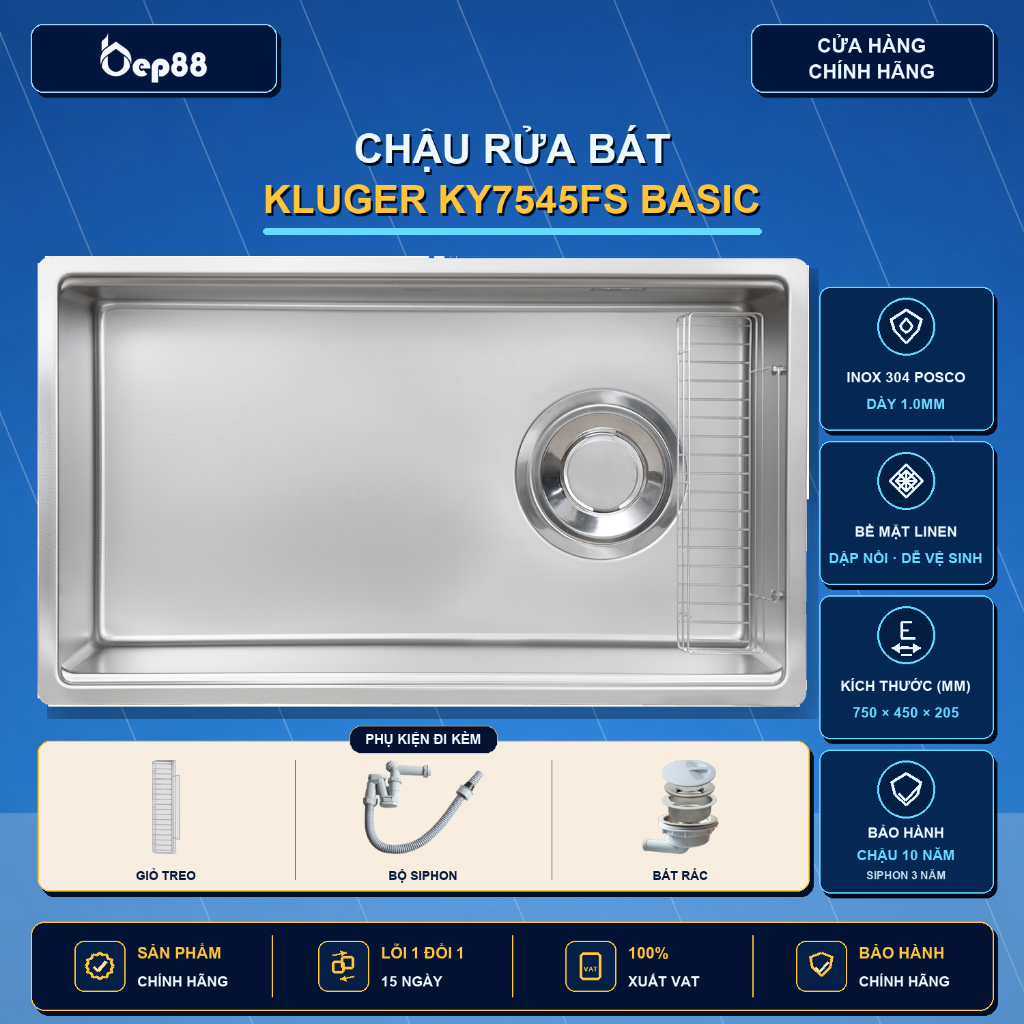 Chậu rửa bát Kluger KY7545FS – S75 | Hàng chính hãng