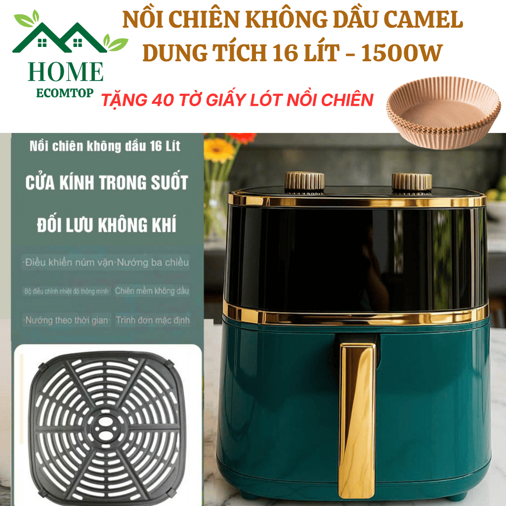 Nồi chiên không dầu camel 16 lít , Nồi chiên không dầu Camel tặng kèm 40 tờ giấy lót nồi