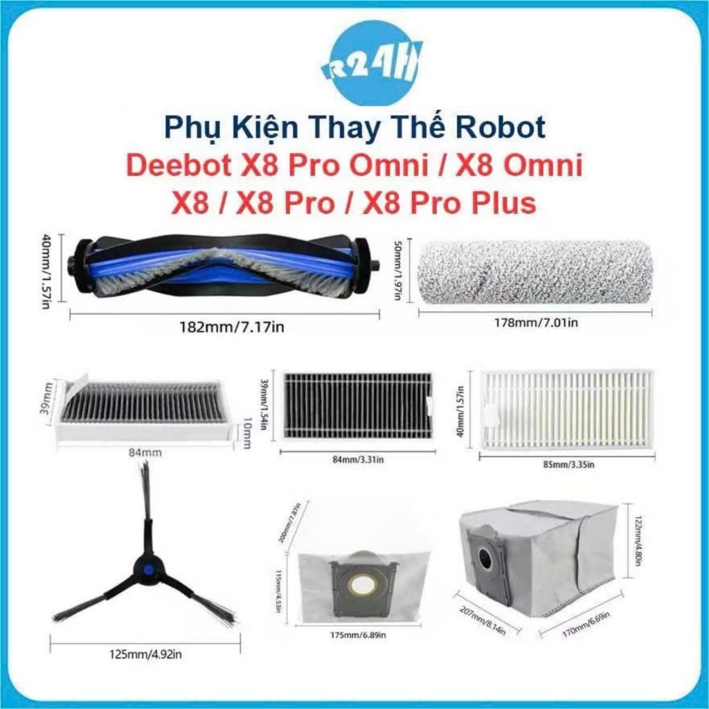 Phụ Kiện Thay Thế Robot Deebot X8 Pro Omni, X8 Omni, X8, X8 Pro, X8 Pro Plus/ Chổi lăn, Chổi cạnh, B