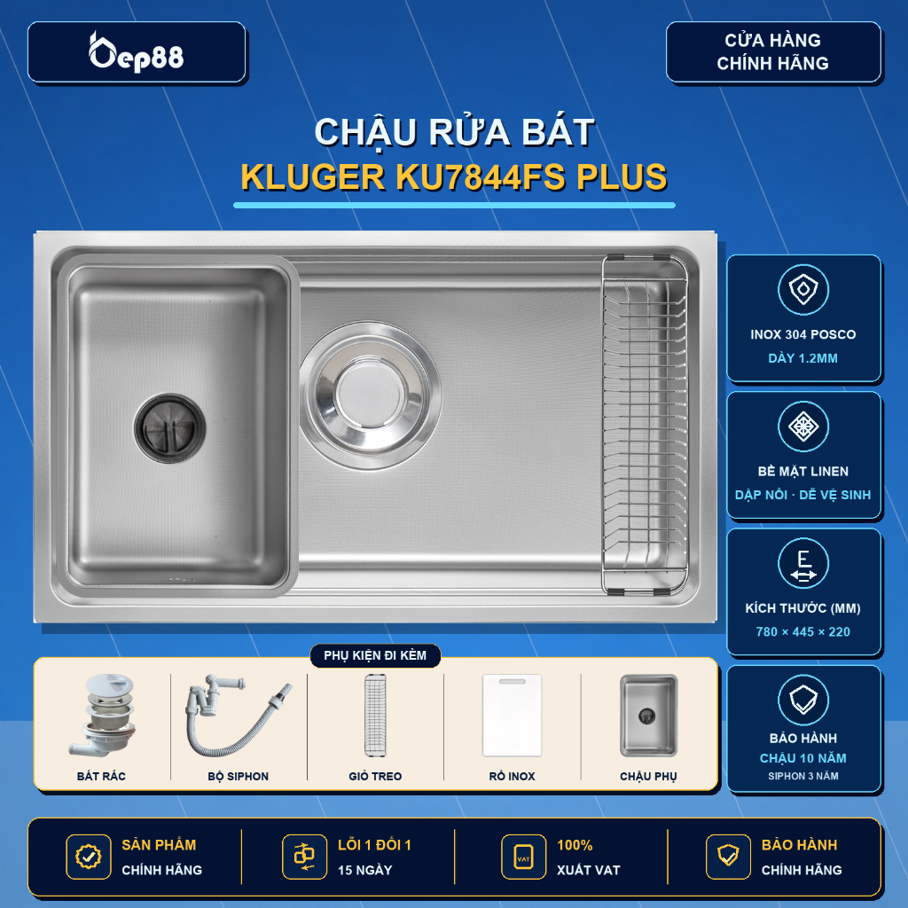 Chậu rửa bát Kluger KU7844FS Plus | Hàng chính hãng