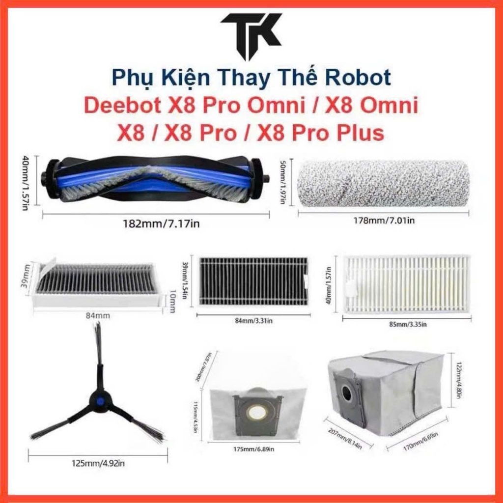 Phụ Kiện Thay Thế Robot Deebot X8 Pro Omni, X8 Omni, X8, X8 Pro, X8 Pro Plus/ Chổi lăn, Chổi cạnh, B