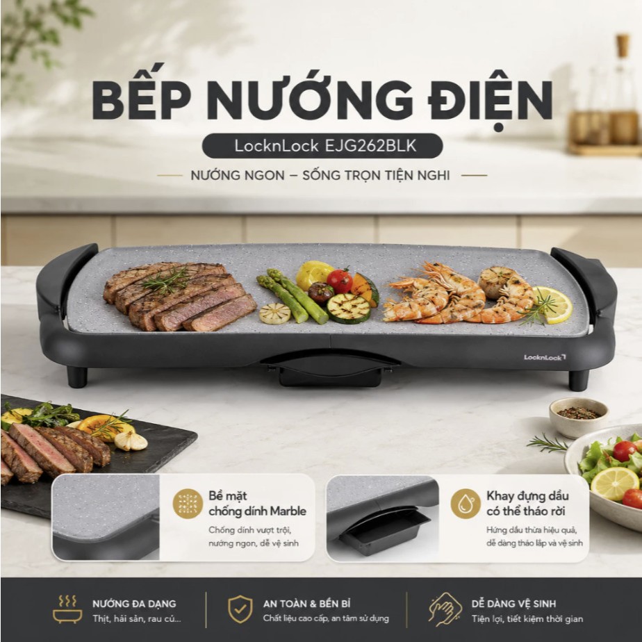 Bếp Nướng Điện LocknLock Electric Grill EJG262BLK | EJG232 | EJG231 Vỉ Nướng Đa Năng Chính Hãng