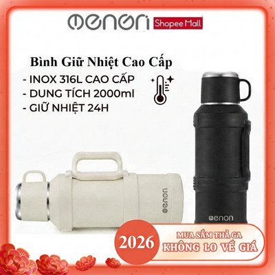 Bình Giữ Nhiệt OENON 2Lít INOX 316L, Phích Nước Giữ Nhiệt Dung Tích Lớn 2000ml, Du Lịch, Văn Phòng