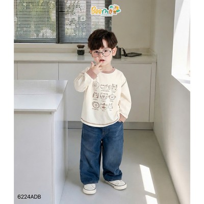 Áo thun dài tay Beemo in hình động vật đáng yêu vải cotton co giãn cho bé đi học, đi chơi từ 9-24kg 6224ADB