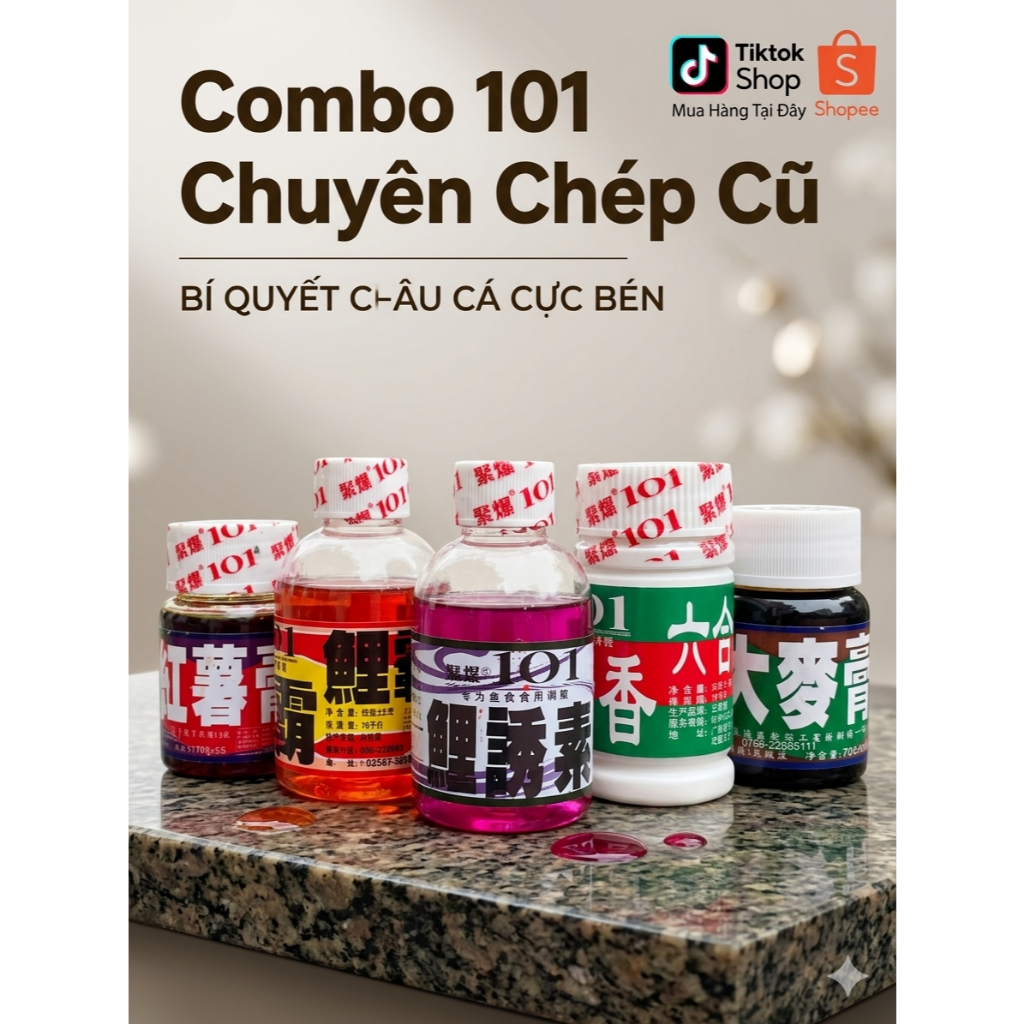 Combo Tinh Mùi 101 Tối Ưu Chuyên Chép Cũ - Bộ Tinh Mùi Sát Cá Hồ Dịch Vụ & Tự Nhiên