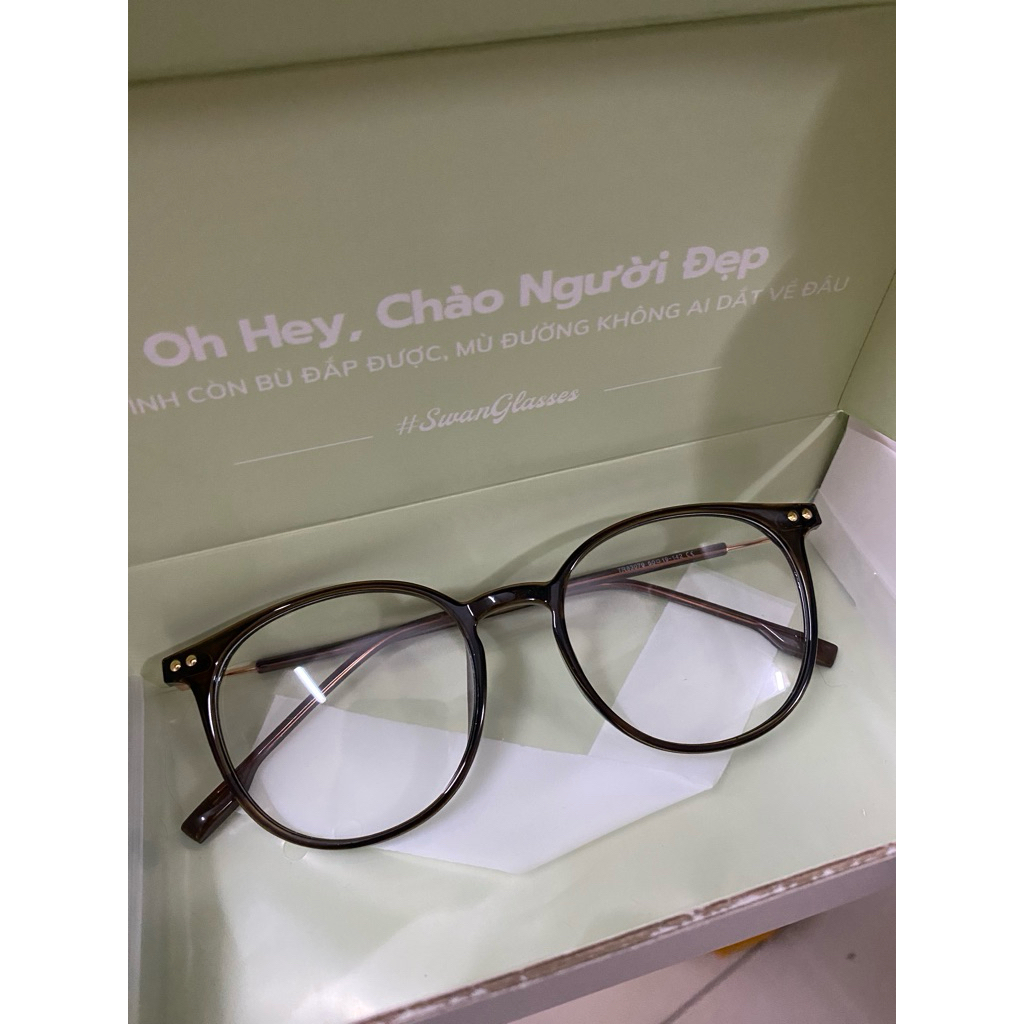 [pass] 🍵 Mắt kính Oval form vừa Swan Glasses đầy đủ hộp fullbox nâu trà
