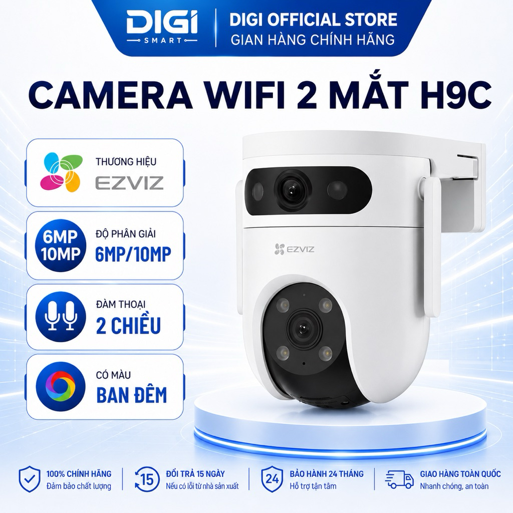 Camera Wifi 2 Mắt EZVIZ H9C 2K 3MP/H9C 3K 5MP/H9C 4G Wifi Ngoài Trời, Xoay 360 Độ, Đàm Thoại, Có Màu