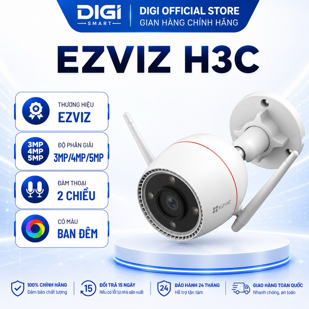 Camera Wifi EZVIZ H3C 3MP/H3C 4MP/H3C 5MP Ngoài Trời, Đàm Thoại 2 Chiều, Có Màu Ban Đêm, IP67
