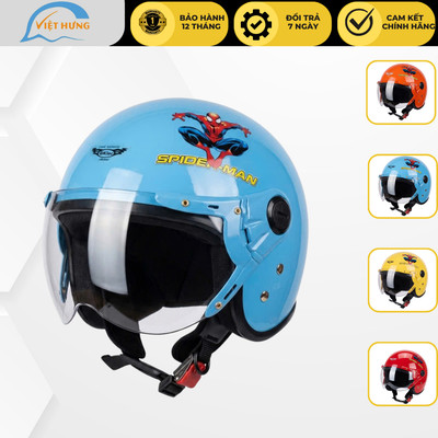 Mũ bảo hiểm trẻ em trùm đầu - BKtec BK32 Spider Man - Dành cho bé Nặng dưới 25kg - Bé từ 4 đến 8 tuổi - Vòng đầu 50-52cm