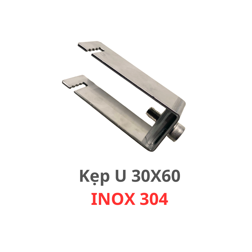 Bộ pat U kẹp dưới hộp 30x60 Inox 304 ( kích thước xà gồ 30x60 mm cho tấm pin năng lượng mặt trời )