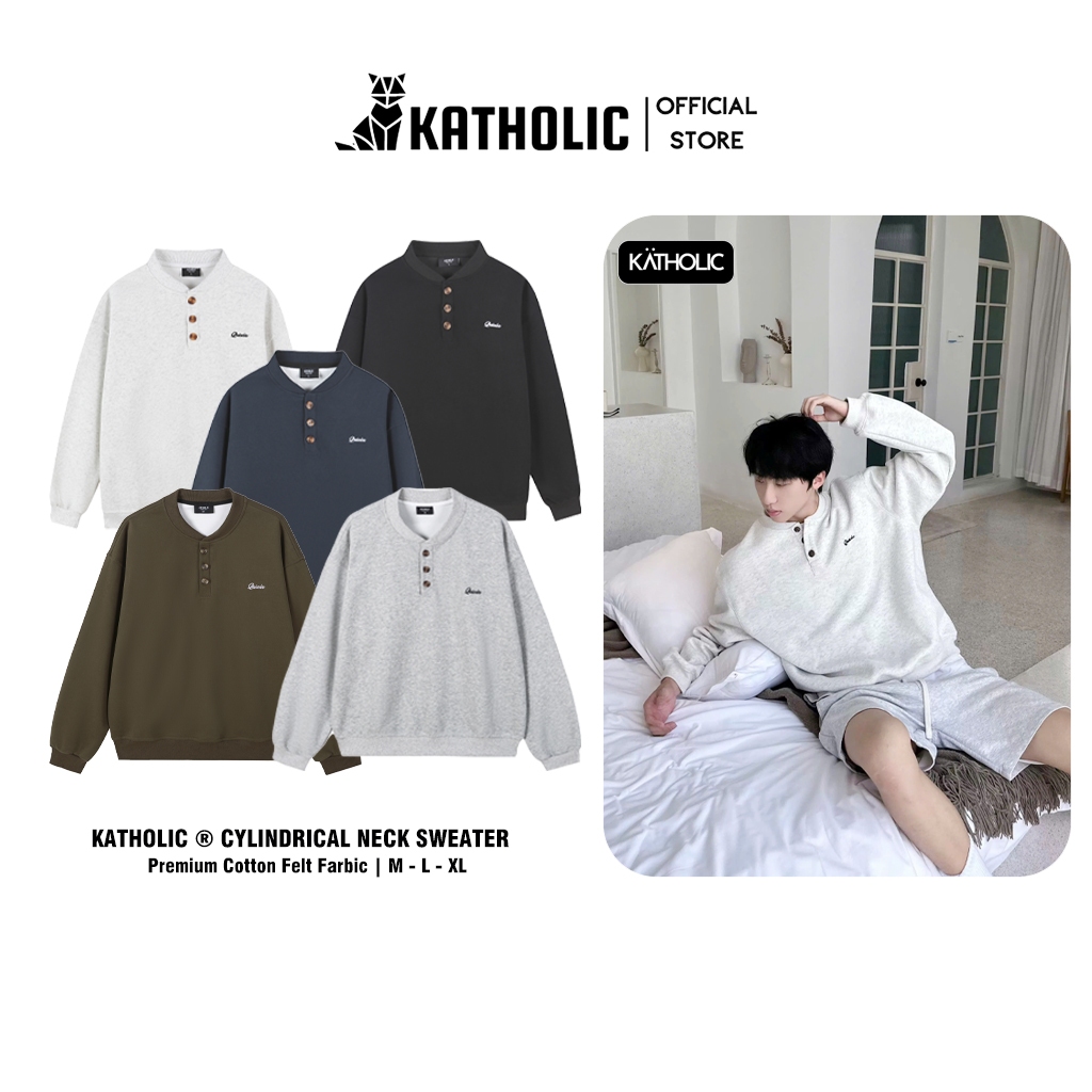 Áo Sweater Cổ Tàu Nam Nữ Local Brand KATHOLIC Chất Liệu Nỉ Hai Da Form Rộng…