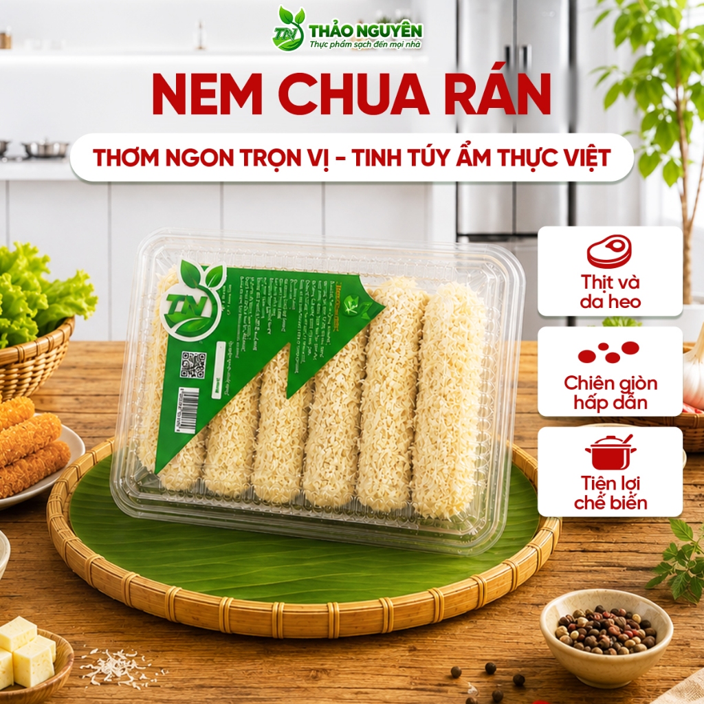 Nem Chua Rán Thảo Nguyên Nem Chua Rán Thịt Heo Da Heo, Thơm Ngon Đậm Vị, Không Hàn The, Dễ Chiên Rán