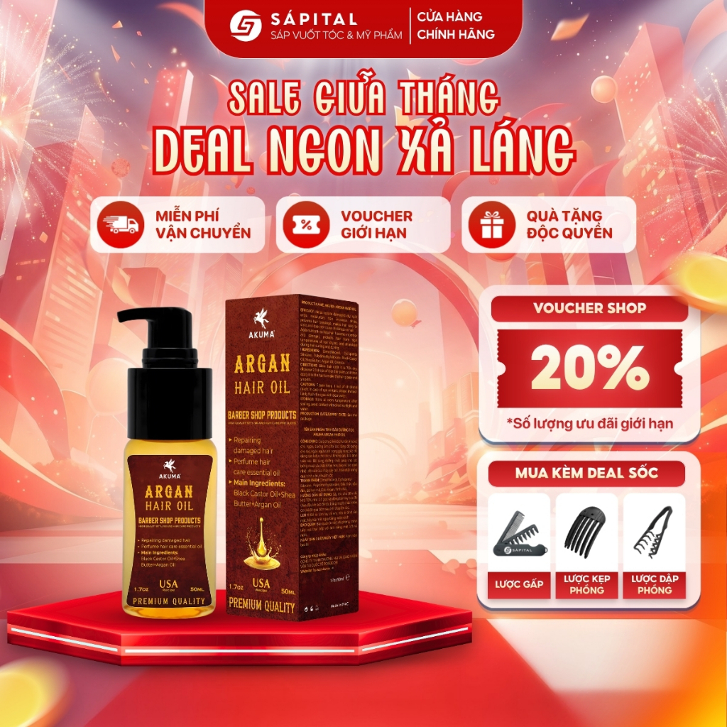 Dầu dưỡng tóc Akuma Argan Hair Oil - Dưỡng tóc dành cho mái tóc khô xơ chẻ ngọn, Hỗ trợ phục hồi tóc