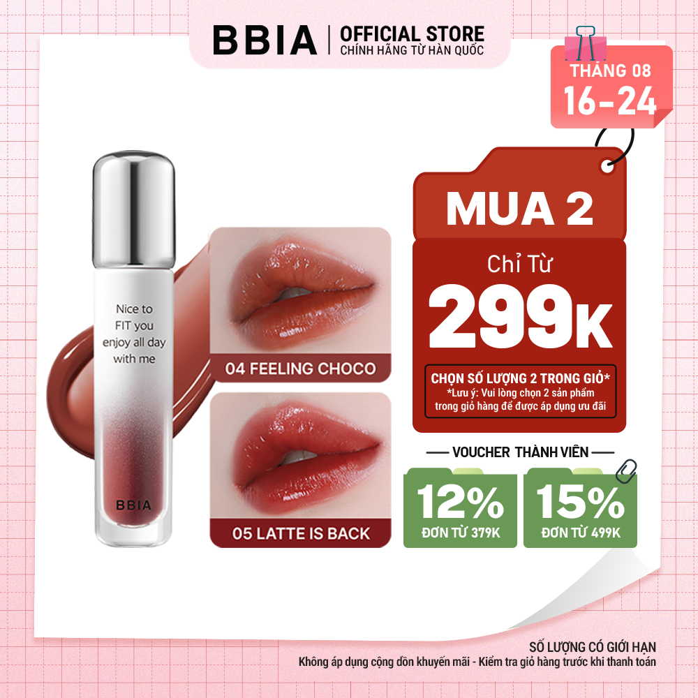 [MUA 2 GIÁ 299K] Son tint bóng lâu trôi, bền màu BBIA Water Fit Tint 4g